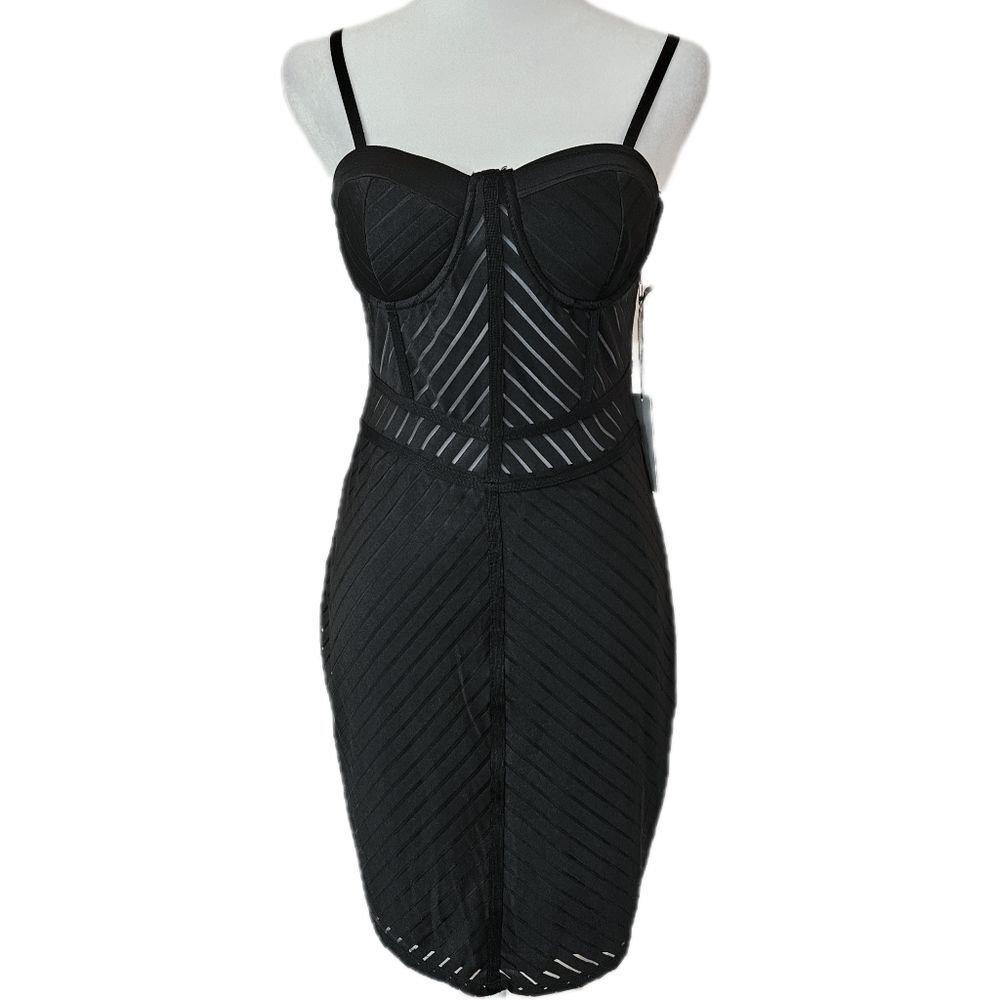 Iris Sheer Black Mesh Dress Womens Large Built In Bra Clubbing Rave Sexy Bodycon